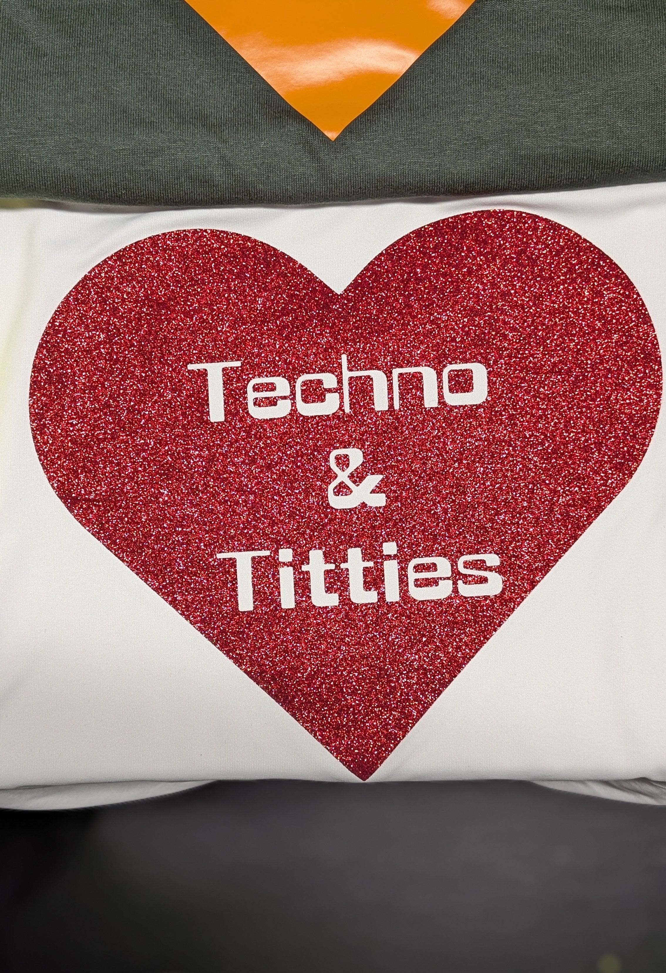 Techno & Titties Bodysuit - white with red glitter heart