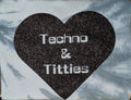 Techno & Titties T-shirt - teal tie-dye and glitter black