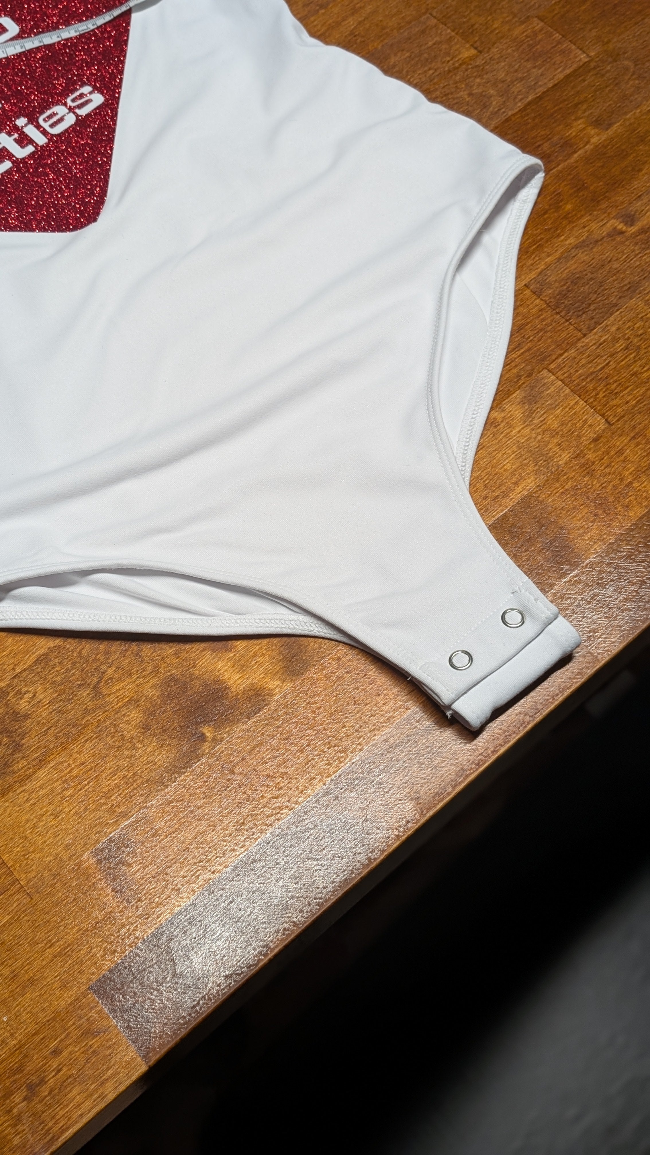 Techno & Titties Bodysuit - white with red glitter heart