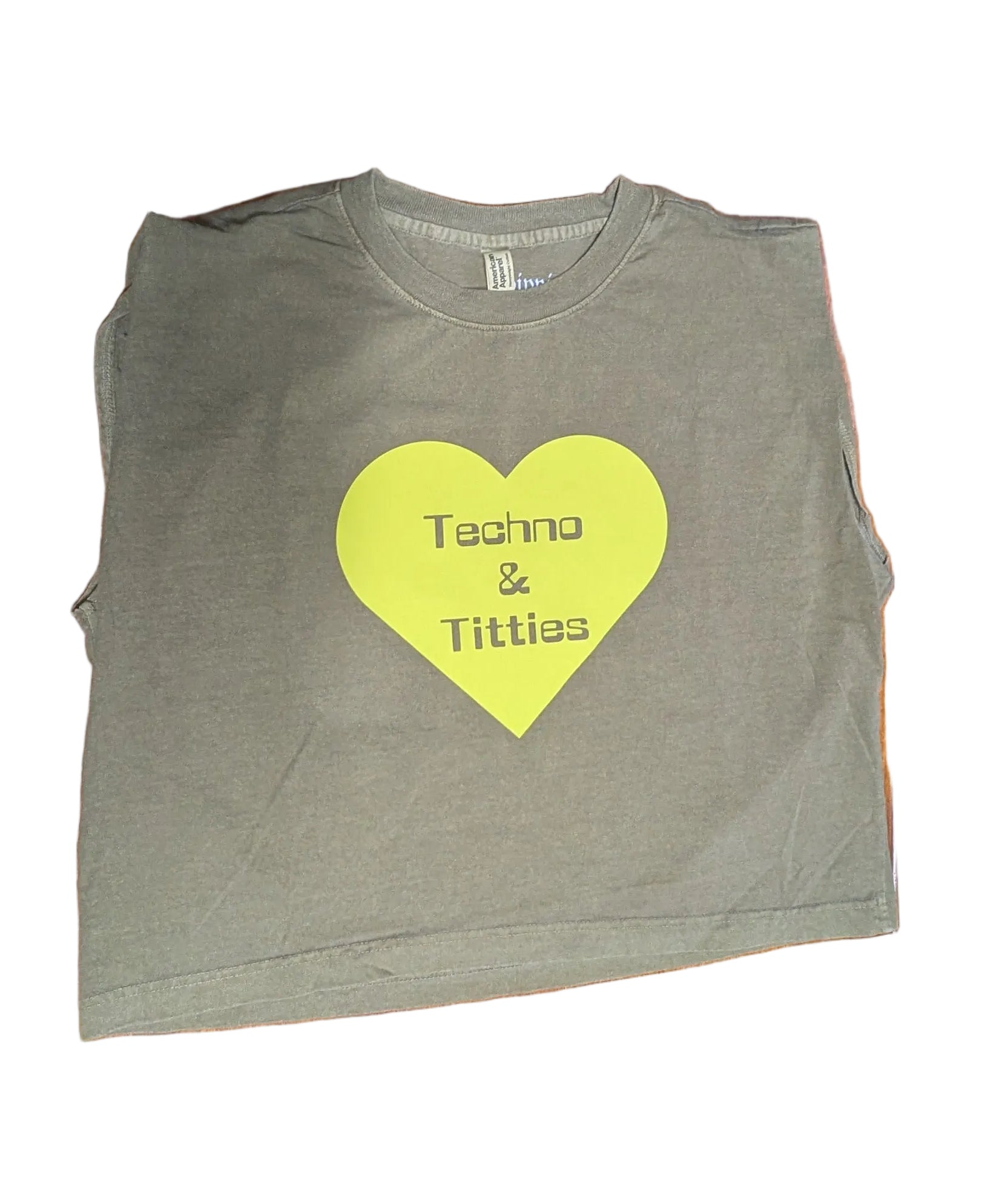 Techno & Titties T-shirt - green box top with yellow
